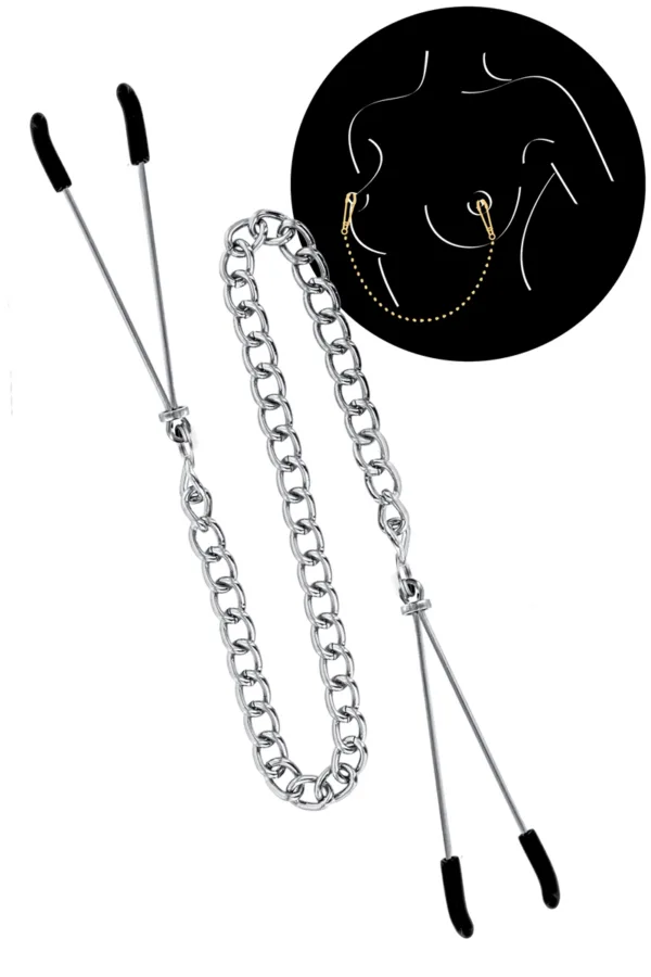 Pinces à seins et chaine argentée - 94edenstreet.com - sexshop en ligne