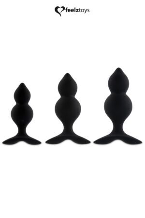 Coffret 3 plugs anal Bibi Twin – noir - 94edenstreet.com - sexshop en ligne