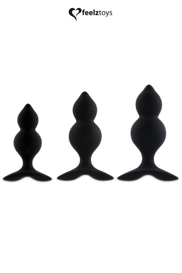 Coffret 3 plugs anal Bibi Twin – noir - 94edenstreet.com - sexshop en ligne