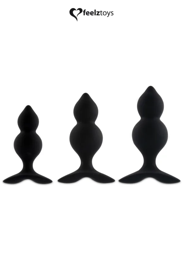 Coffret 3 plugs anal Bibi Twin – noir - 94edenstreet.com - sexshop en ligne