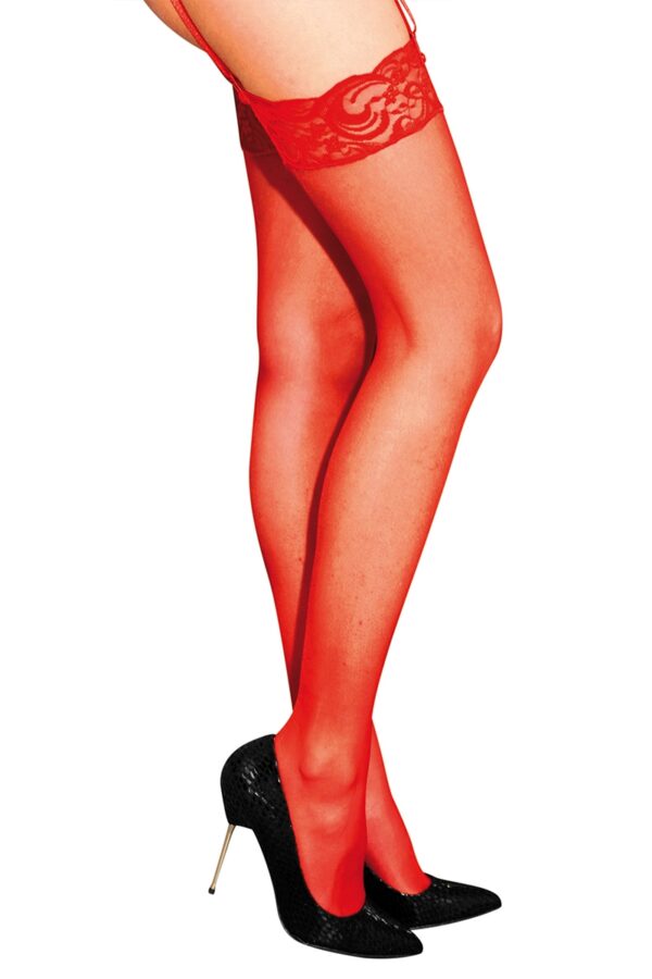 Bas classiques en voile rouge – Anne d’Ales - 94edenstreet.com - sexshop en ligne