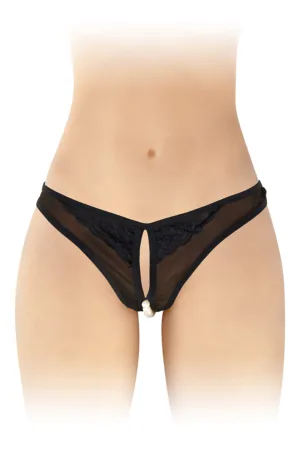 String ouvert avec perles Sophie – noir - 94edenstreet.com - sexshop en ligne