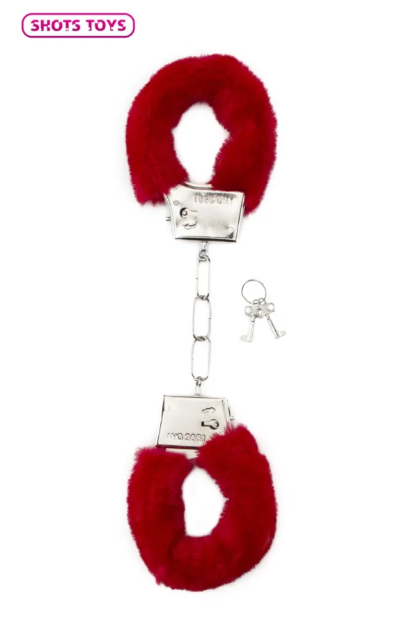 Menottes fourrure Shots – rouge - 94edenstreet.com - sexshop en ligne