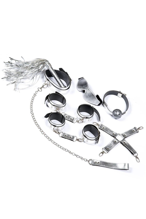 Kit BDSM 7 pièces argenté - 94edenstreet.com - sexshop en ligne