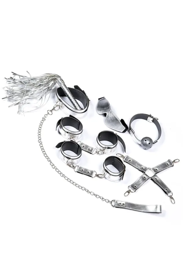 Kit BDSM 7 pièces argenté - 94edenstreet.com - sexshop en ligne