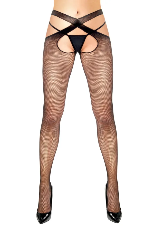 Collant résille ouvert noir Flavia – Anne d’Alès - 94edenstreet.com - sexshop en ligne