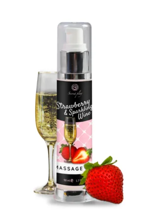 Huile de massage fraise et vin pétillant – Secret Play - 94edenstreet.com - sexshop en ligne