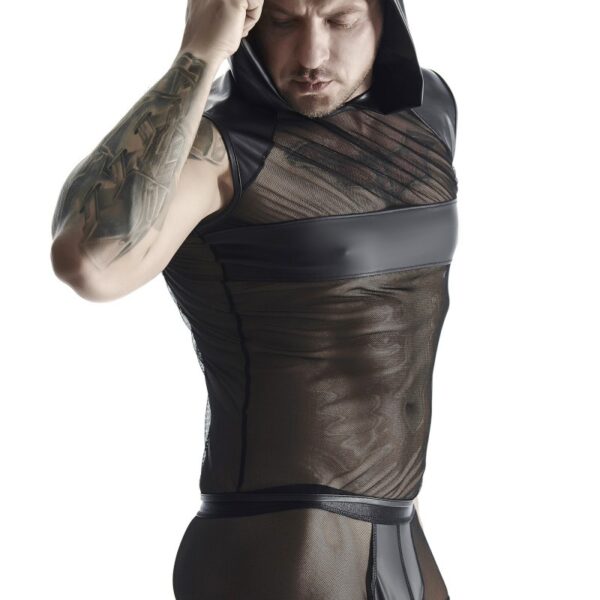 T-shirt à capuche wetlook et mesh – Regnes