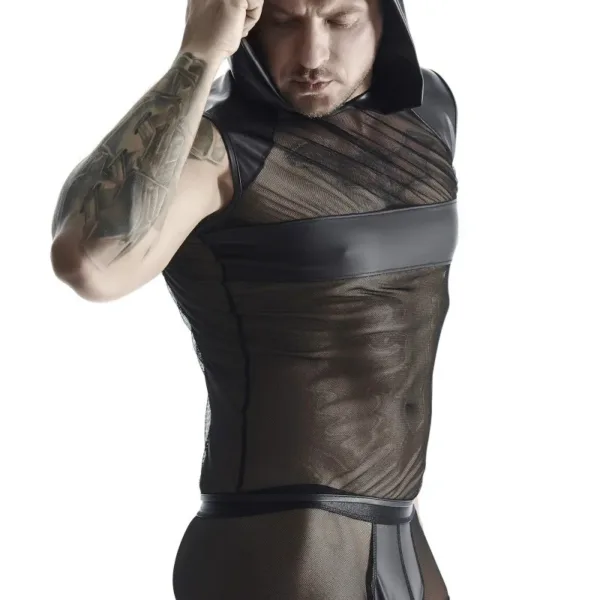 T-shirt à capuche wetlook et mesh – Regnes
