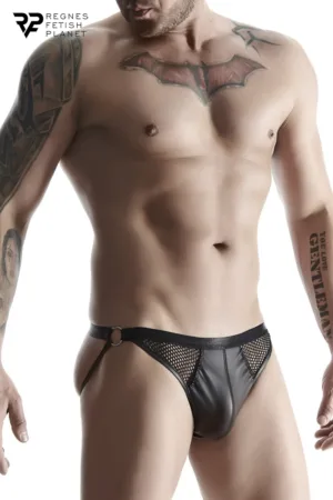 Jock strap noir wetlook et résille – Regnes - 94edenstreet.com - sexshop en ligne