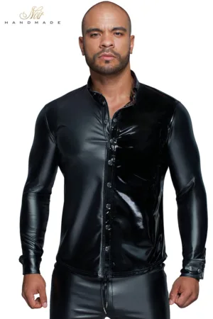 Chemise wetlook et vinyle H064 - 94edenstreet.com - sexshop en ligne