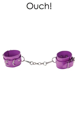 Menottes Premium en cuir violet – Ouch - 94edenstreet.com - sexshop en ligne