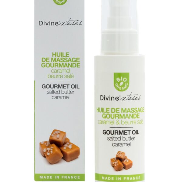 Huile de massage gourmande BIO Caramel – Divinextases