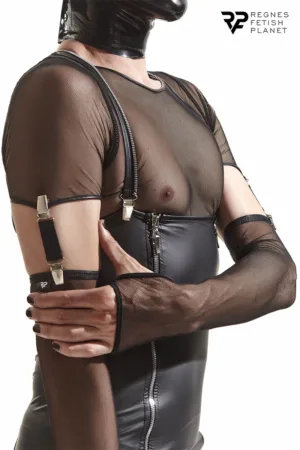 Gants longs en maille noire avec bretelles – Regnes - 94edenstreet.com - sexshop en ligne