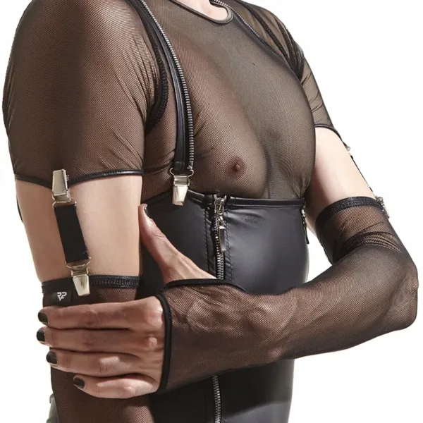 Gants longs en maille noire avec bretelles – Regnes