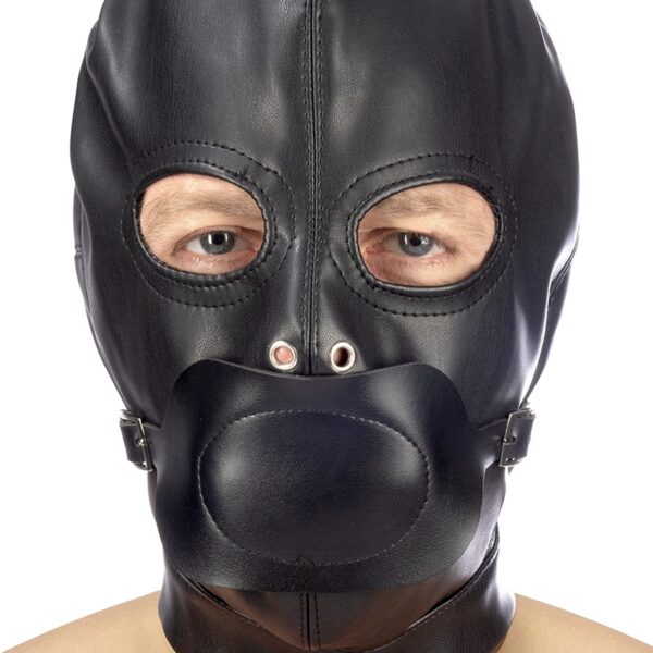 Cagoule BDSM simili cuir avec baillon amovible – Fetish Tentation