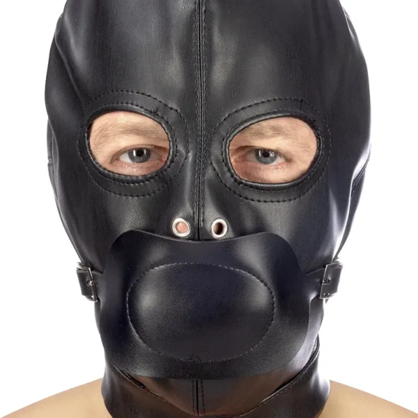 Cagoule BDSM simili cuir avec baillon amovible – Fetish Tentation