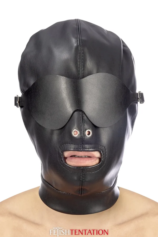 Cagoule simili cuir avec bandeau amovible – Fetish Tentation - 94edenstreet.com - sexshop en ligne