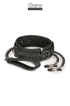 Collier cuir avec chaînes de seins – Easytoys Fetish Collection - 94edenstreet.com - sexshop en ligne
