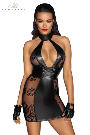 Robe courte dos nu tulle et wetlook F238 - 94edenstreet.com - sexshop en ligne