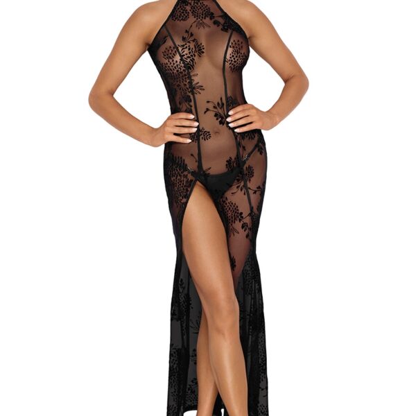 Robe longue en tulle floqué F239