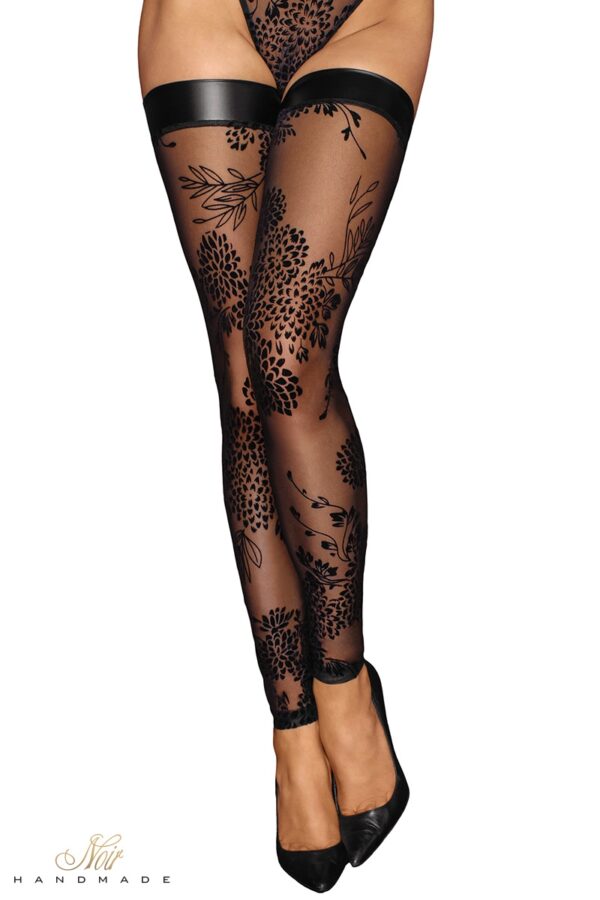 Bas autofixants en tulle floqué F243 - 94edenstreet.com - sexshop en ligne