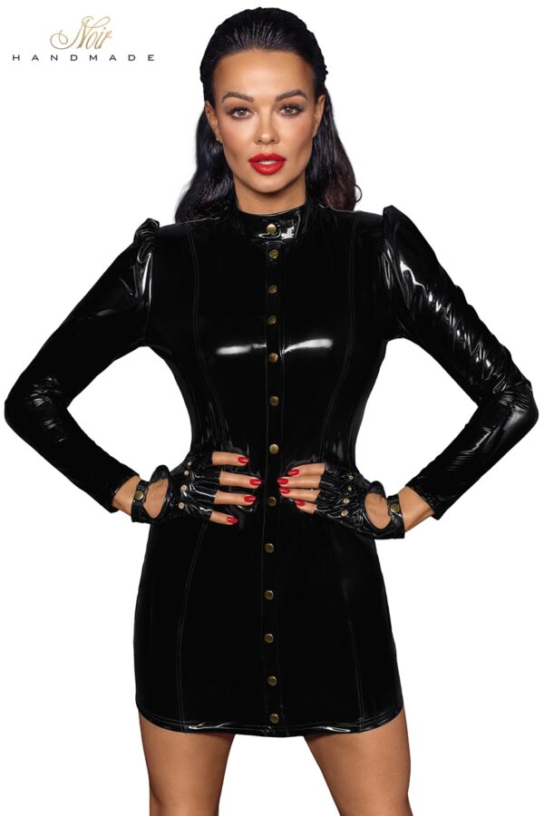 Robe courte à manches longues en vinyle F246 - 94edenstreet.com - sexshop en ligne