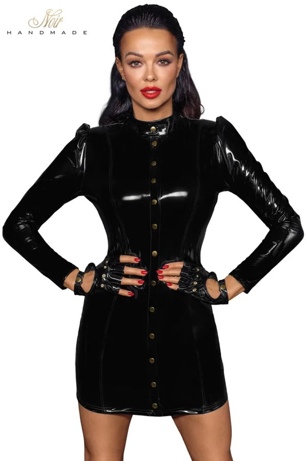 Robe courte à manches longues en vinyle F246 - 94edenstreet.com - sexshop en ligne