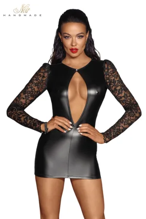 Mini robe wetlook et dentelle F253 - 94edenstreet.com - sexshop en ligne