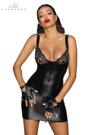 Mini robe zippée wetlook et dentelle F254 - 94edenstreet.com - sexshop en ligne
