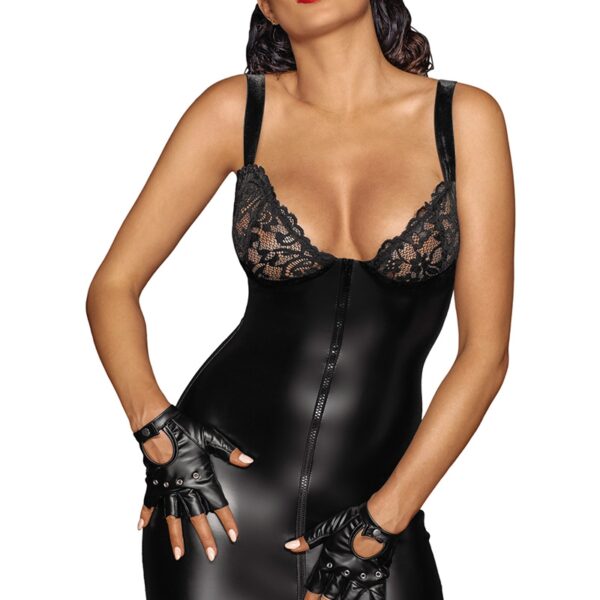 Mini robe zippée wetlook et dentelle F254