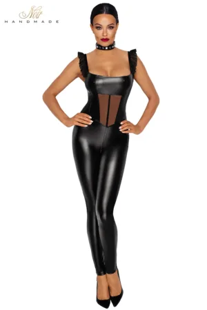 Combinaison wetlook et tulle F256 - 94edenstreet.com - sexshop en ligne