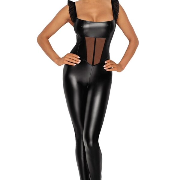 Combinaison wetlook et tulle F256