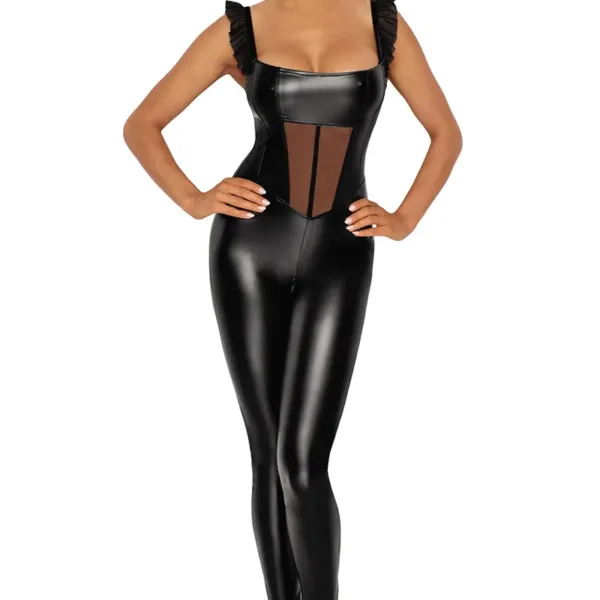 Combinaison wetlook et tulle F256