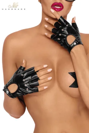 Gants mitaines en wetlook F264 - 94edenstreet.com - sexshop en ligne