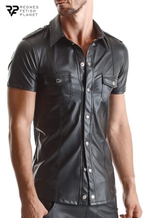 Chemise manches courtes wetlook noire Luca – Regnes - 94edenstreet.com - sexshop en ligne
