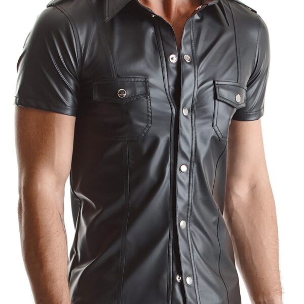 Chemise manches courtes wetlook noire Luca – Regnes