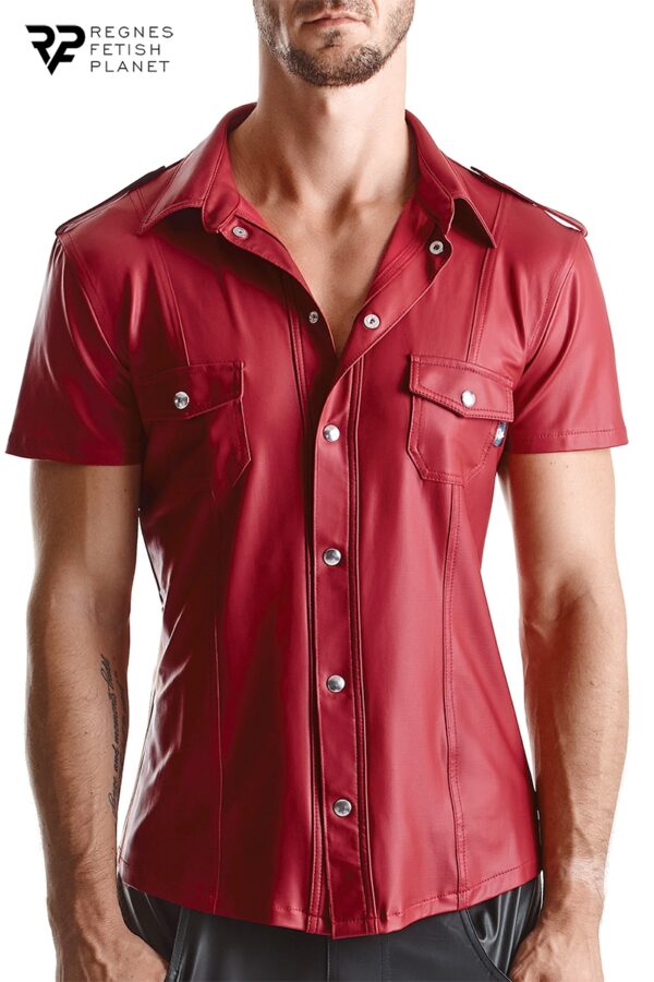 Chemise manches courtes wetlook rouge Carlo – Regnes - 94edenstreet.com - sexshop en ligne