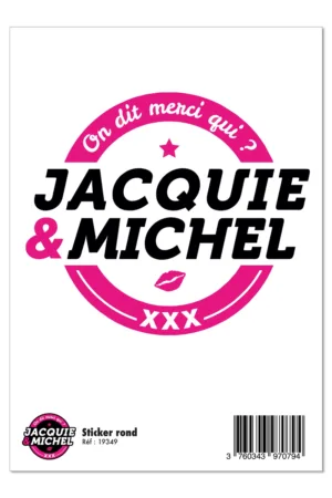 Grand sticker Jacquie & Michel rond blanc - 94edenstreet.com - sexshop en ligne