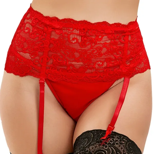 Porte-jarretelles rouge et string