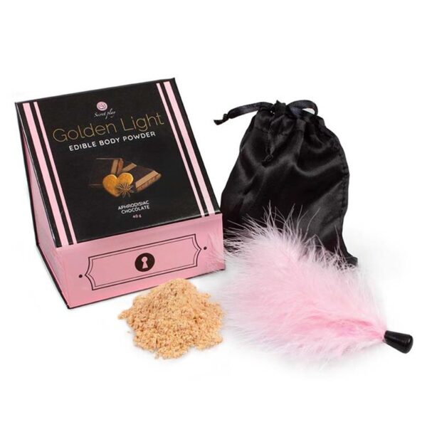 Kit poudre comestible chocolat aphrodisiaque et plumeau – Secret Play