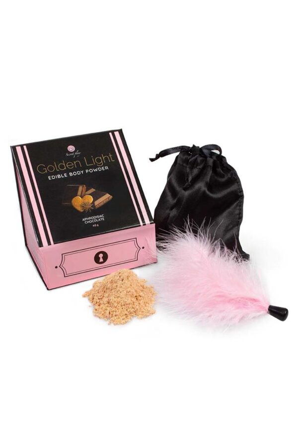 Kit poudre comestible chocolat aphrodisiaque et plumeau – Secret Play - 94edenstreet.com - sexshop en ligne