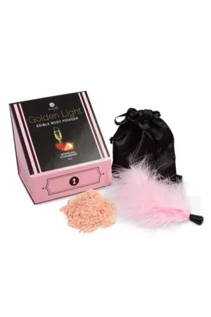 Kit poudre comestible vin pétillant à la fraise et plumeau - 94edenstreet.com - sexshop en ligne