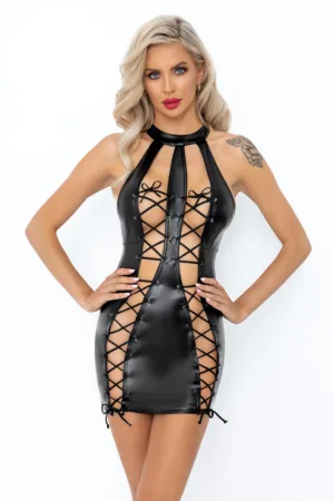 Robe fendue et lacée en powerwetlook F291 - 94edenstreet.com - sexshop en ligne
