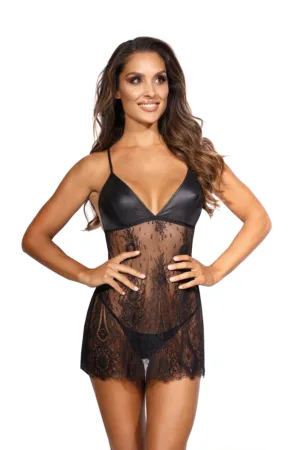 Nuisette dentelle et wetlook noire V-9789 – Axami - 94edenstreet.com - sexshop en ligne
