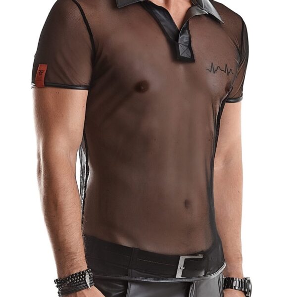 Polo en maille noire transparente – Regnes