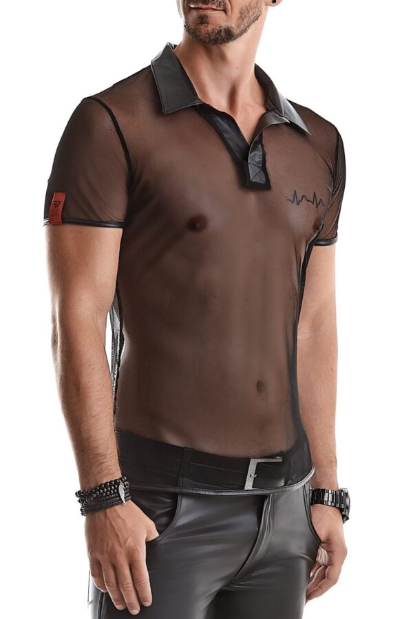 Polo en maille noire transparente – Regnes - 94edenstreet.com - sexshop en ligne