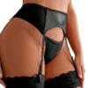 Porte-jarretelles wetlook avec string noir - 94edenstreet.com - sexshop en ligne