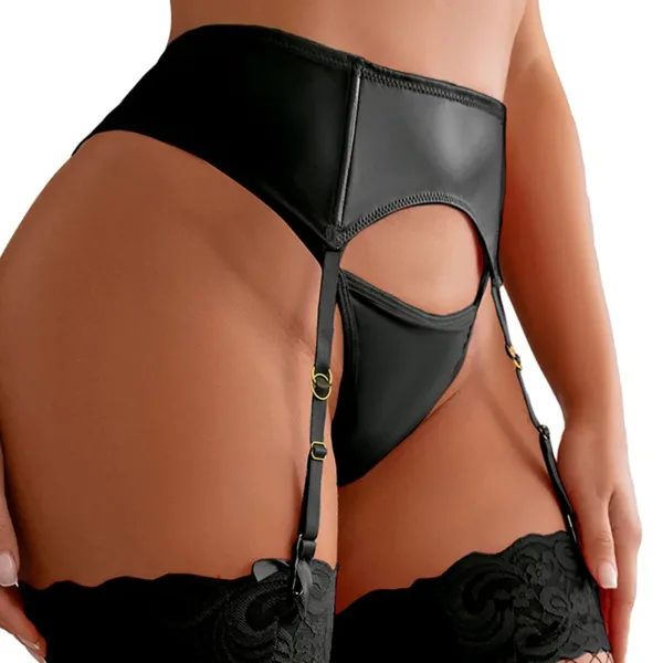 Porte-jarretelles wetlook avec string noir