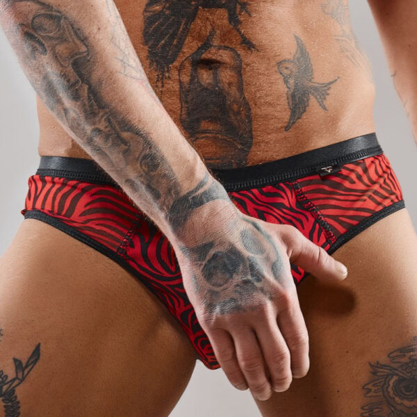 Slip type brésilien ouvert zébré rouge et noir – Regnes